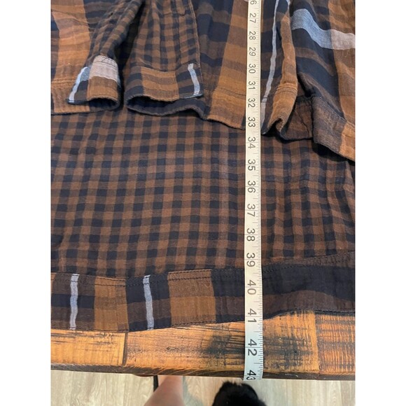 Chelsea & Theodore Shirt Dress Gauze Medium Plaid Button Front Pockets High Low - Picture 8 of 8